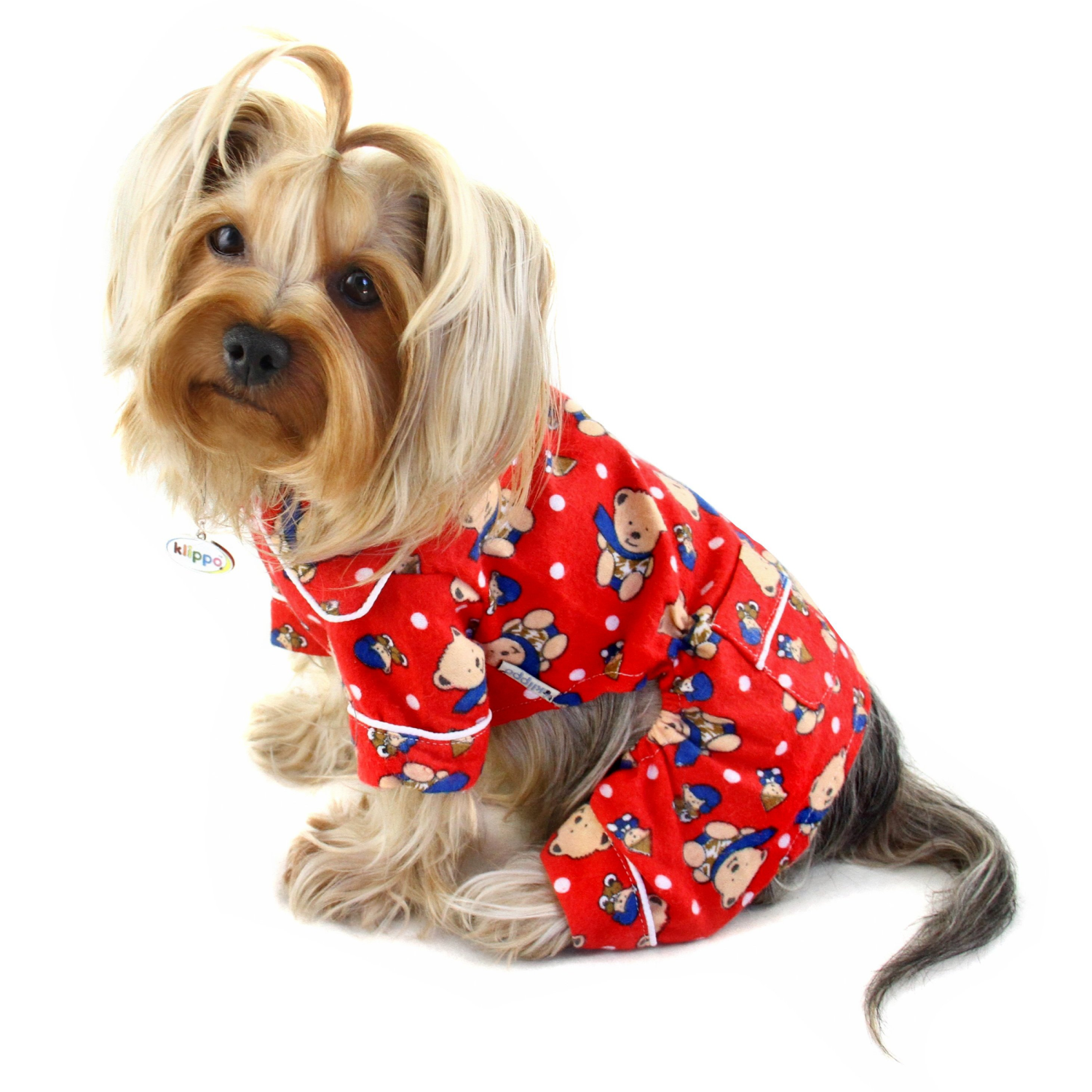 Klippo Pet Inc Winter Bear in Blue Scarf Flannel Pajamas Dog Clothes