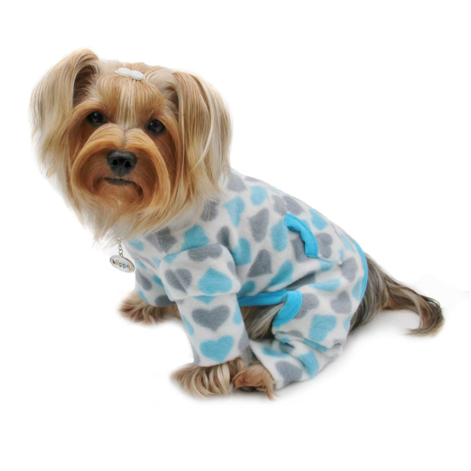 Klippo Pet Inc Blue & Gray Hearts Fleece Turtleneck Pajamas Dog Clothes