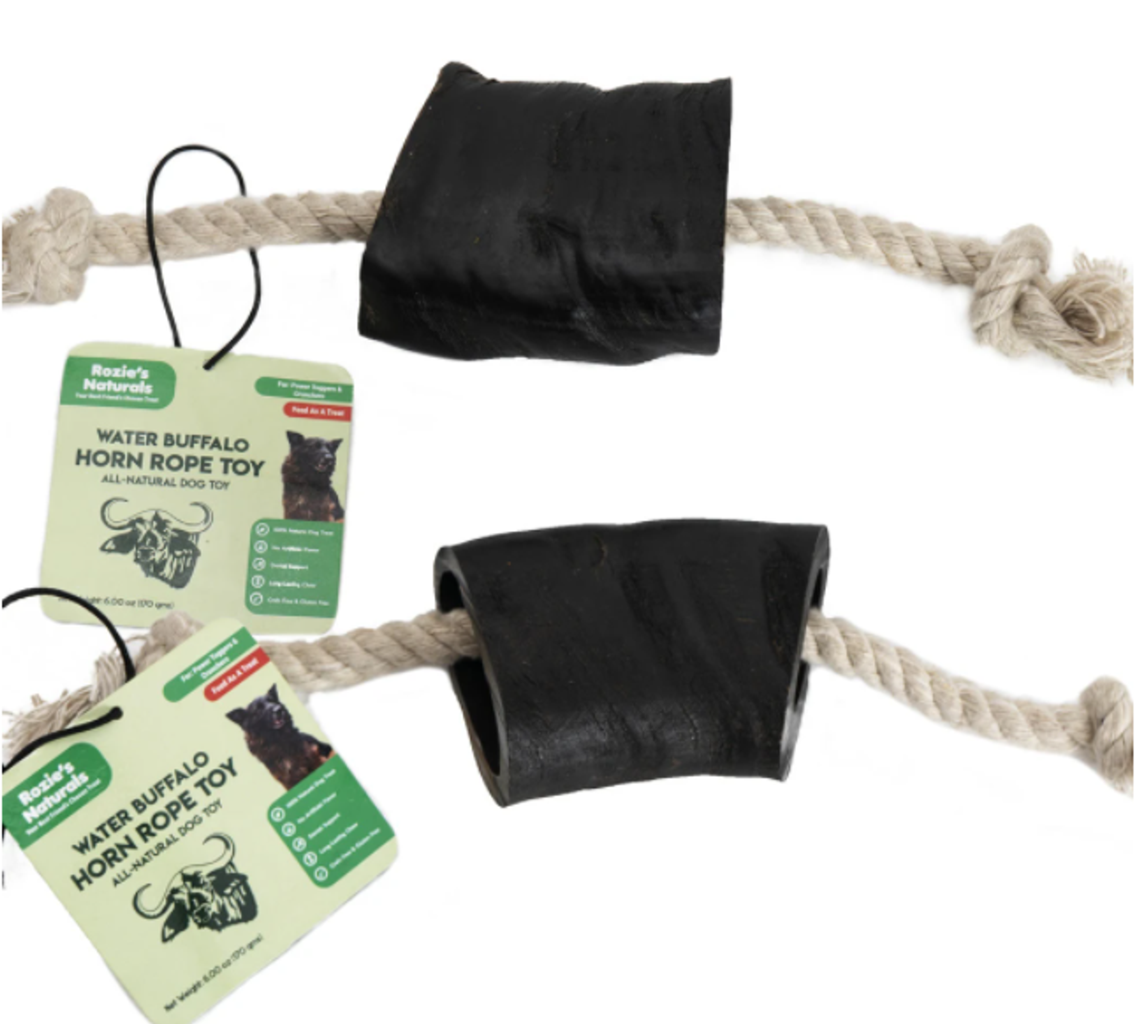 Rozie's Pet Supply WATER BUFFALO HORN ROPE TUG TOY-100% Cotton Rope 14"