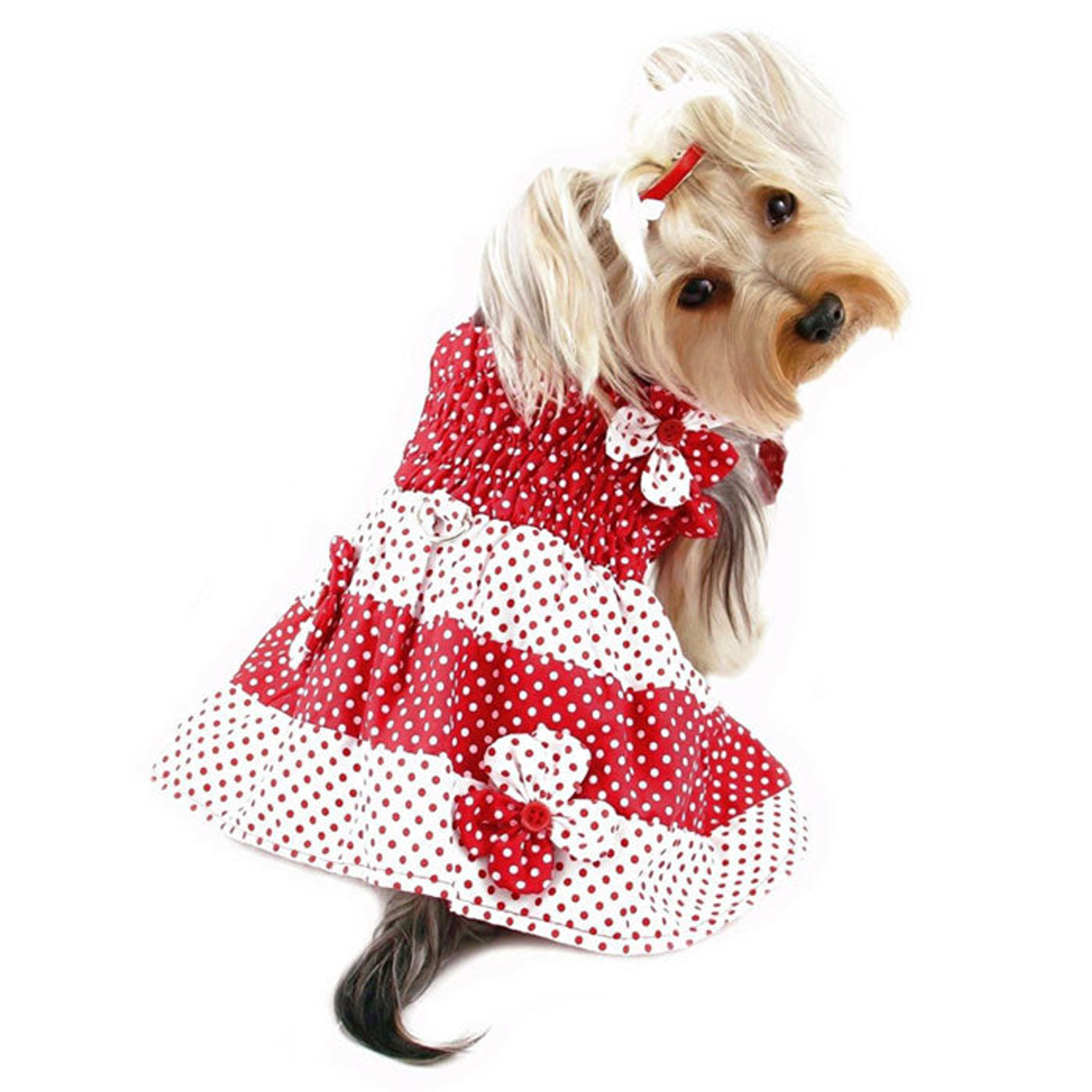 Klippo Pet Inc Red & White Polka Dots Sundress with Contrasting Flowers Dog Clothes