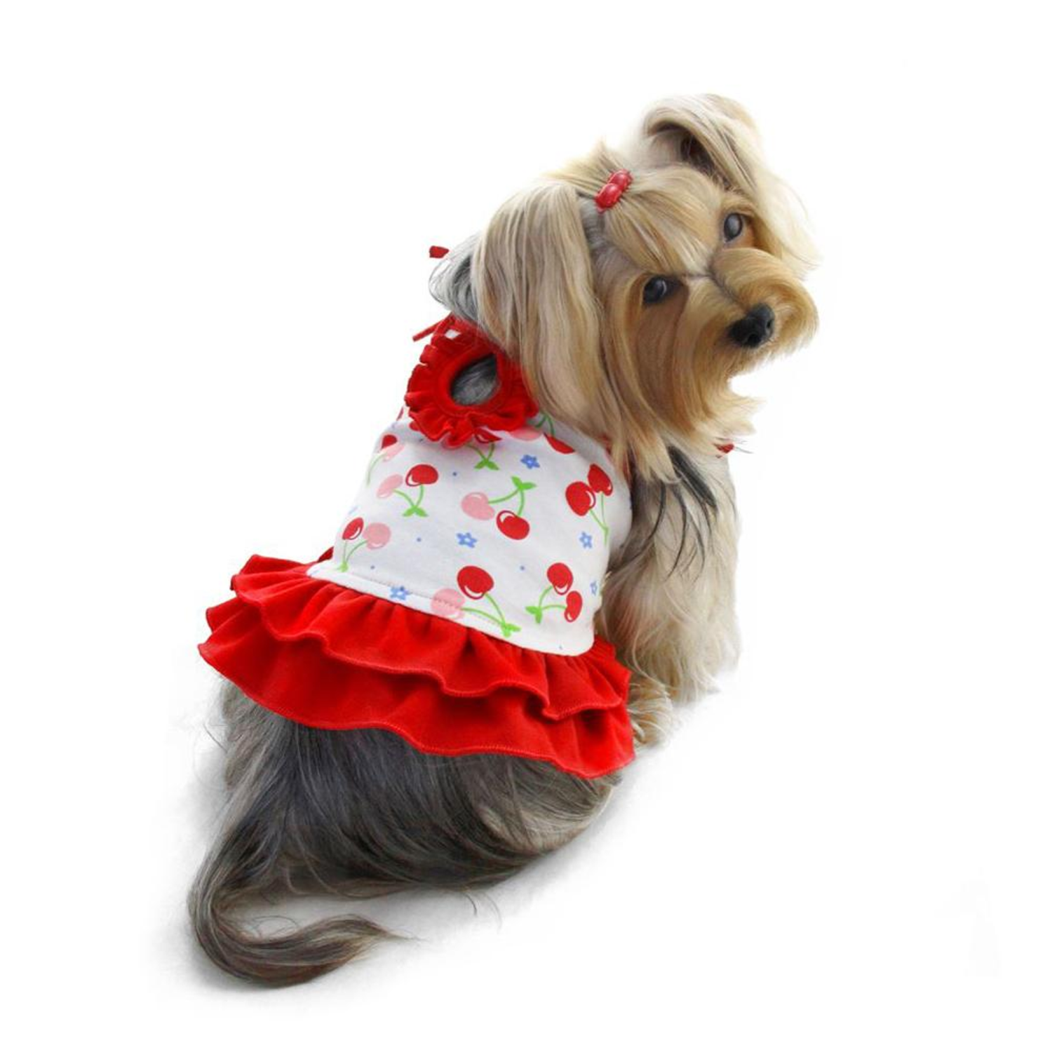 Klippo Pet Inc Soft Knit Cotton Cherries Dress with Shoulder Ties Dog Clothes
