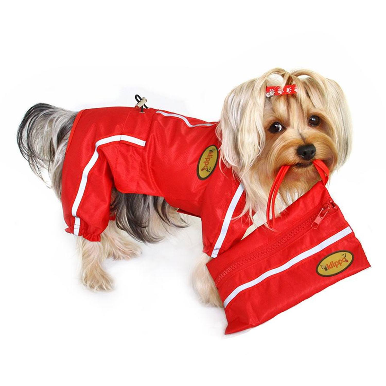 Klippo Pet Inc Raincoat Bodysuit with Reflective Stripes & Matching Pouch Dog Clothes