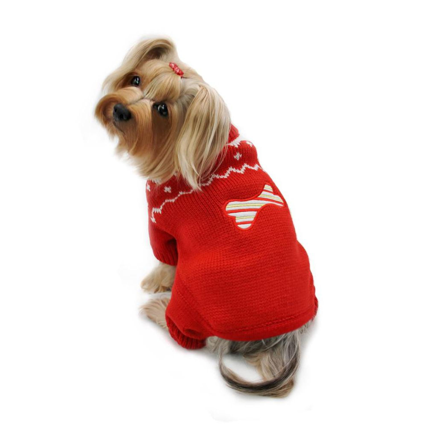 Klippo Pet Inc Candy Cane Bone Holiday Sweater Bodysuit Dog Clothes