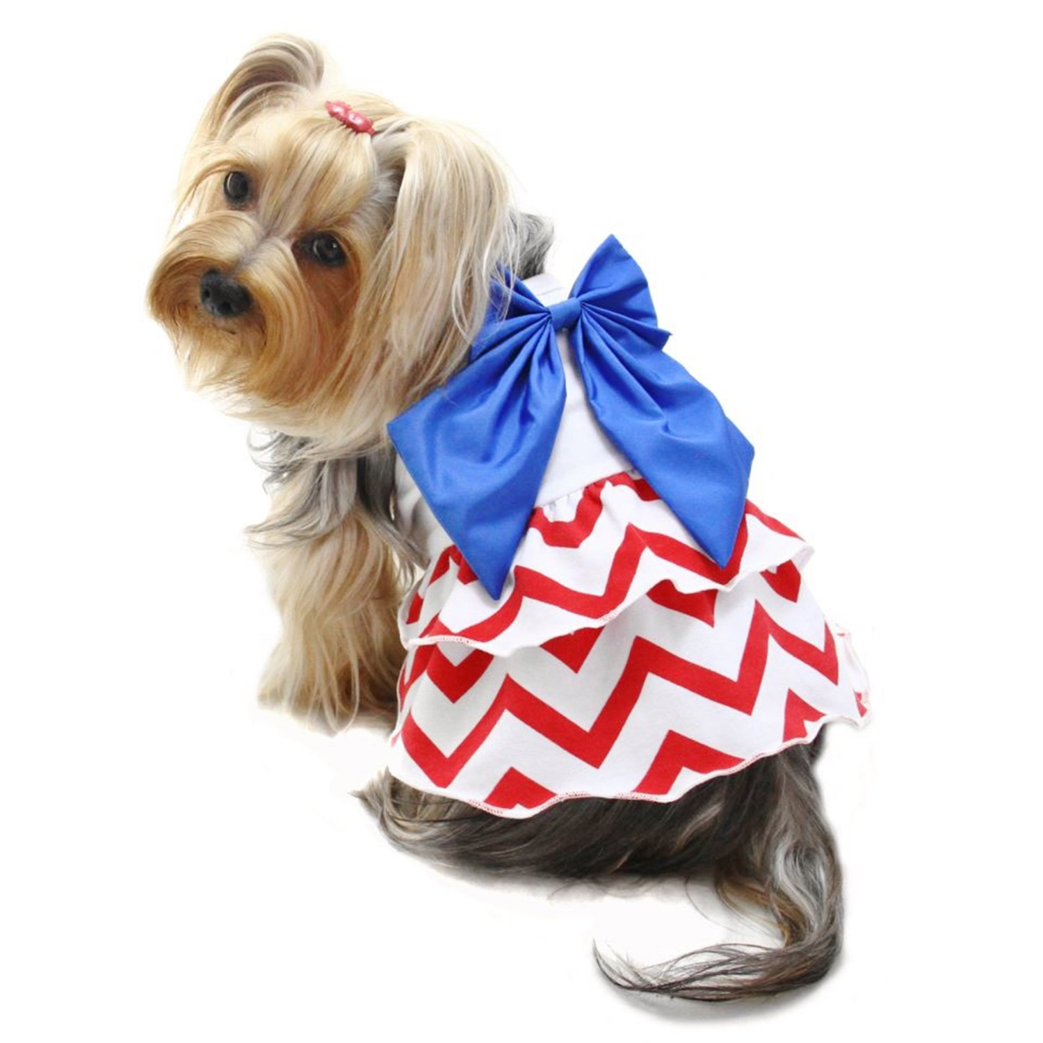 Klippo Pet Inc Patriotic Red/White/Blue Large Bow Sundress Dog Clothes
