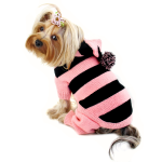 Klippo Pet Inc Stripy Bodysuit with Long Hoodie and Pompom Dog Clothes