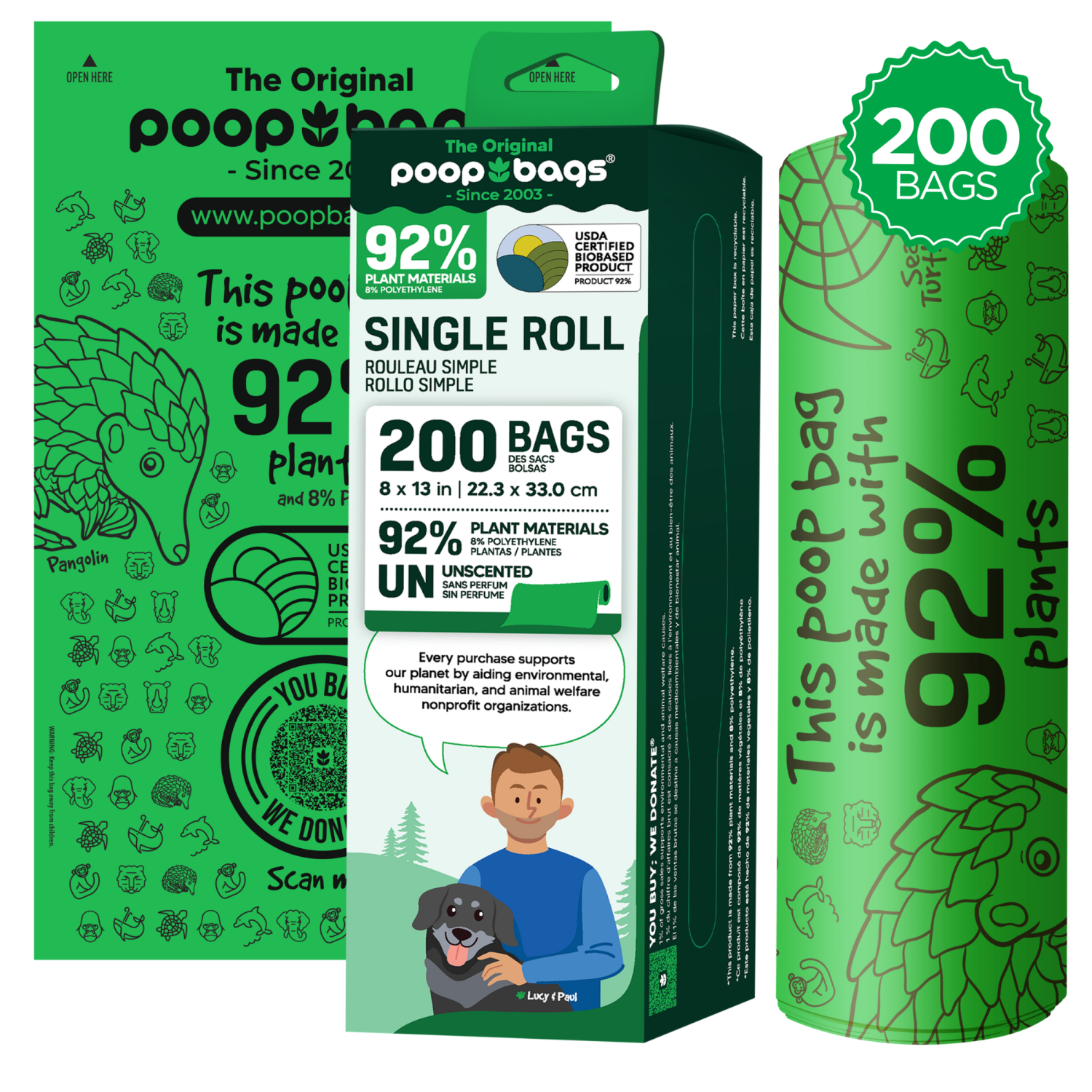 The Original Poop Bags® You Buy; We Donate Compostable Single Bulk Roll Poop Bags