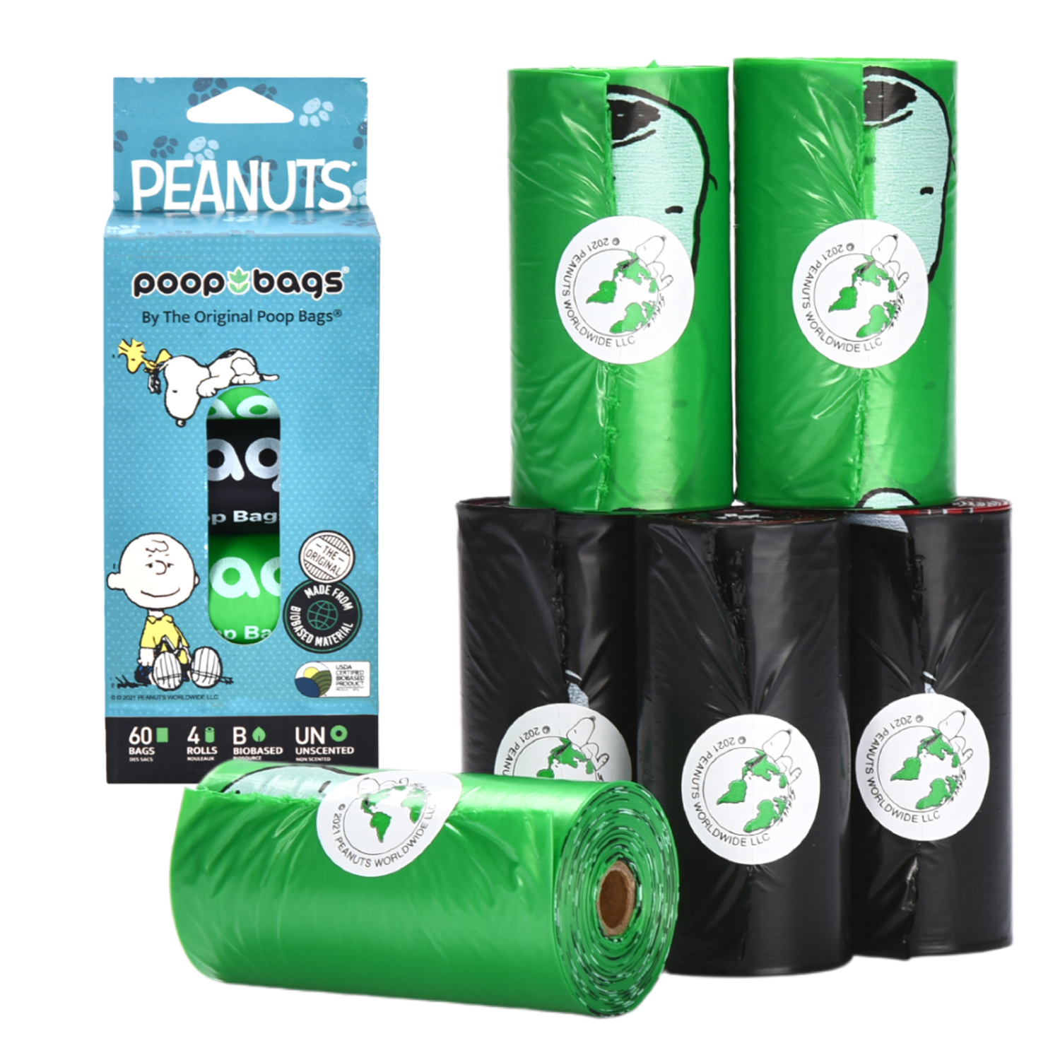 The Original Poop Bags® USDA Biobased Peanuts Leash Rolls (60 CT) Poop Bags