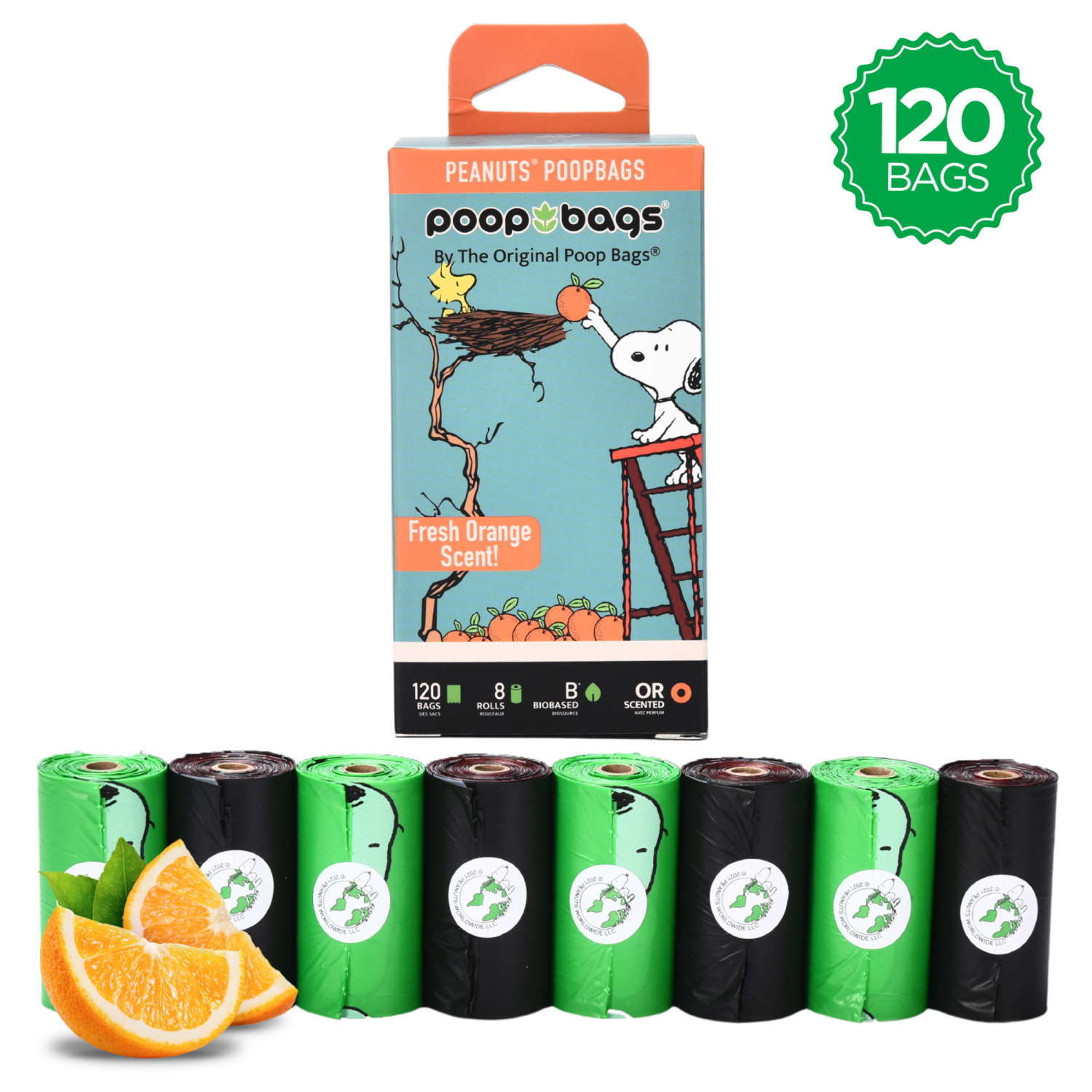 The Original Poop Bags® USDA Biobased Peanuts Orange Scented Leash Rolls Poop Bags