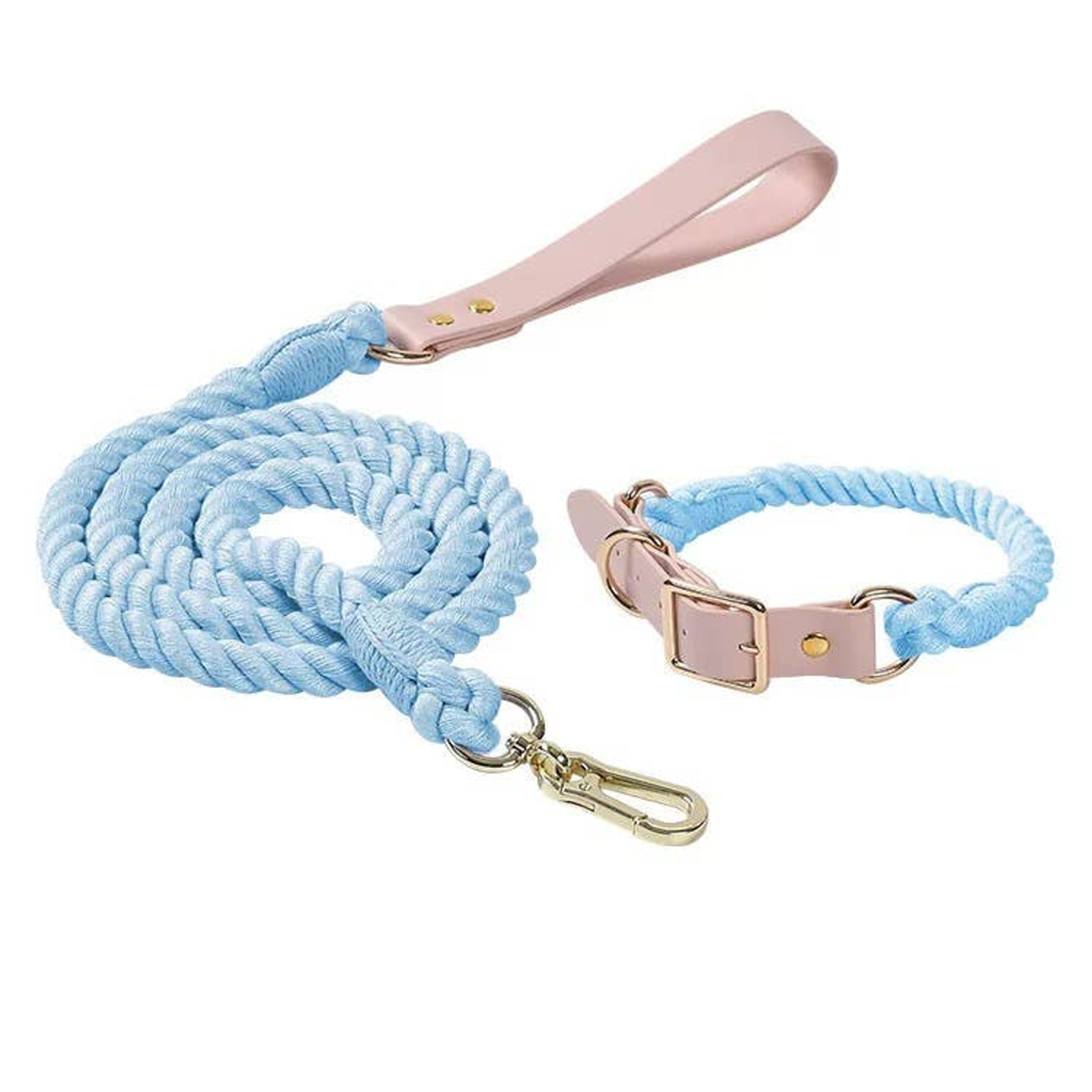 Pawsome Pets CA Luxe Royal Leather Rope Leash and Collar Set Dog Collars