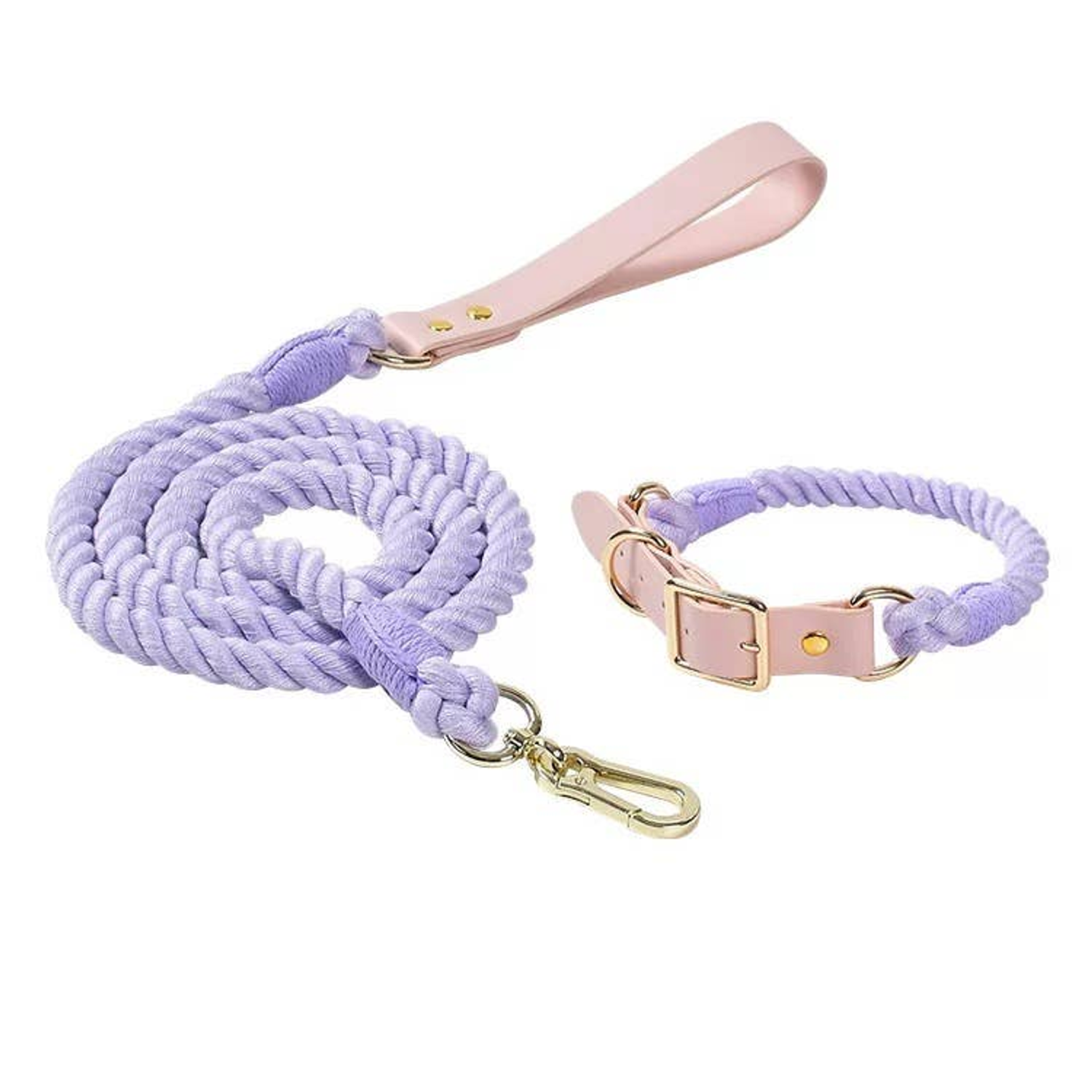 Pawsome Pets CA Luxe Royal Leather Rope Leash and Collar Set Dog Collars