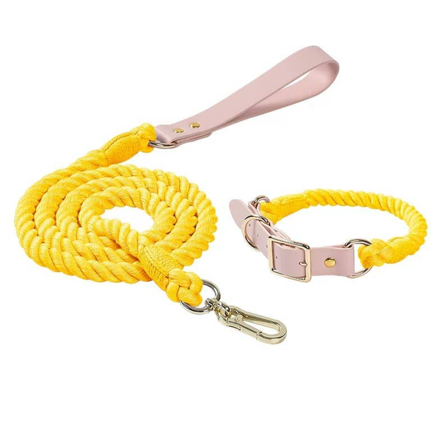Pawsome Pets CA Luxe Royal Leather Rope Leash and Collar Set Dog Collars
