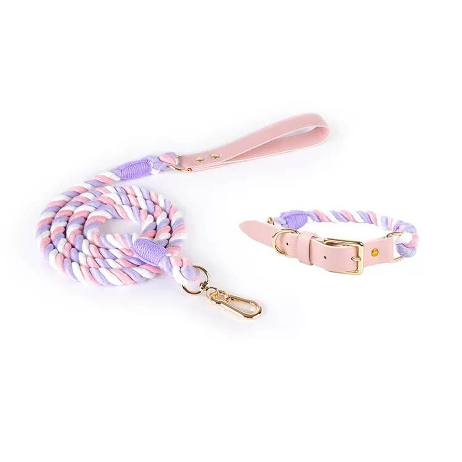 Pawsome Pets CA Luxe Royal Leather Rope Leash and Collar Set Dog Collars