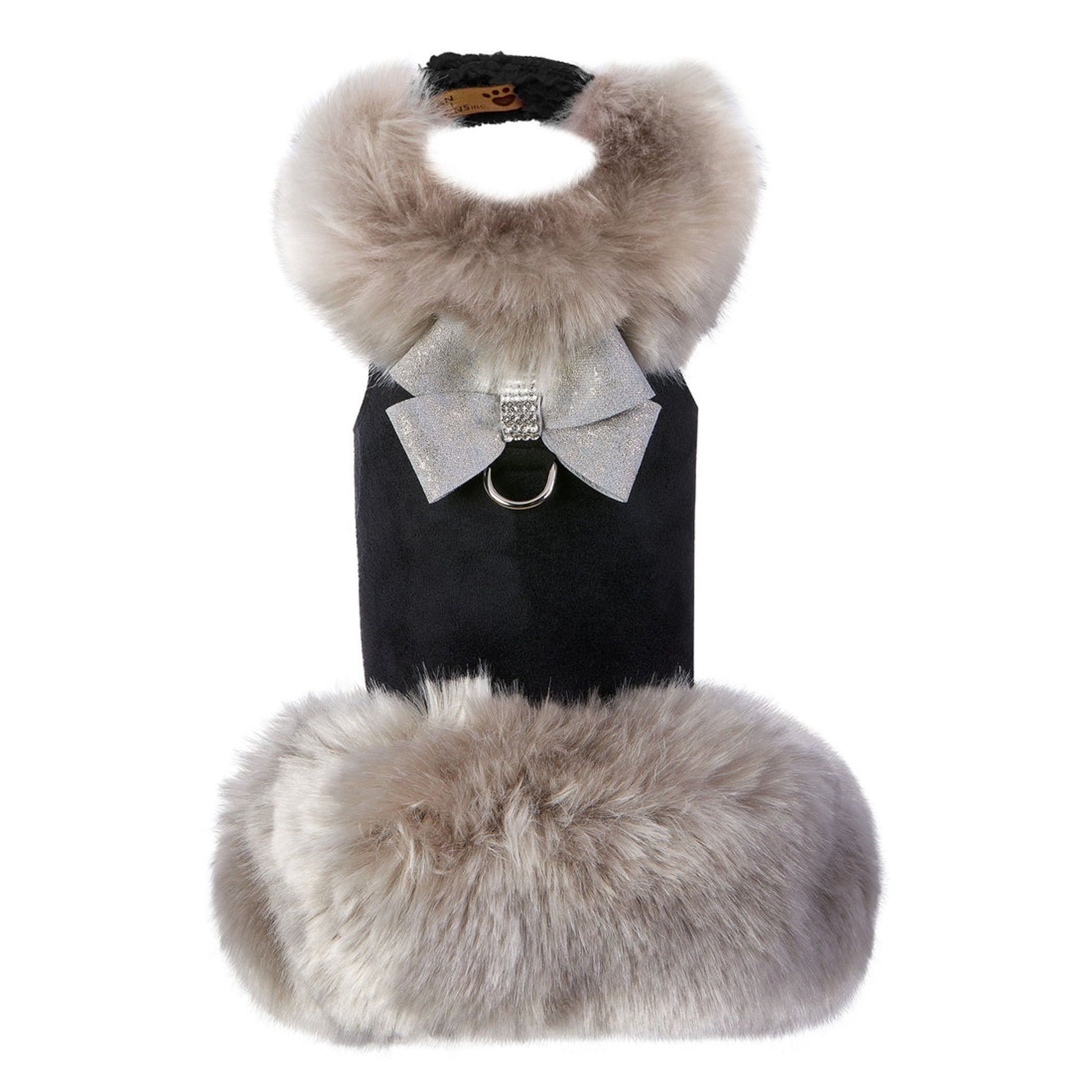 Susan Lanci Designs Susan Lanci Designs Platinum Glitzerati Nouveau Bow Silver Fox Faux Fur Coat Dog Clothes