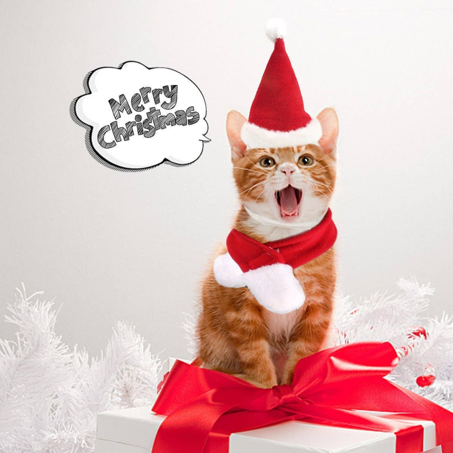 Pawsome Pets CA Merry Christmas Elf Hat and Christmas Scarf Pet Accessories