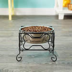 YML GROUP INC YML Wrought Iron Stand with Single Stainless Steel Feeder Bowl Food & Water Bowls