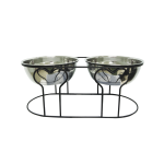 YML GROUP INC YML Wrought Iron Stand with Double Stainless Steel Feeder Bowls Food & Water Bowls