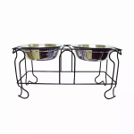 YML GROUP INC YML Wrought Iron Stand with Double Stainless Steel Feeder Bowls Food & Water Bowls