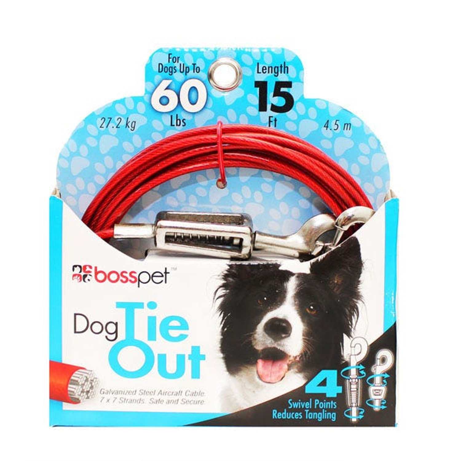 Pet Edge BP Tie-Out W/ Spring 20ft Lrg Tie-Outs