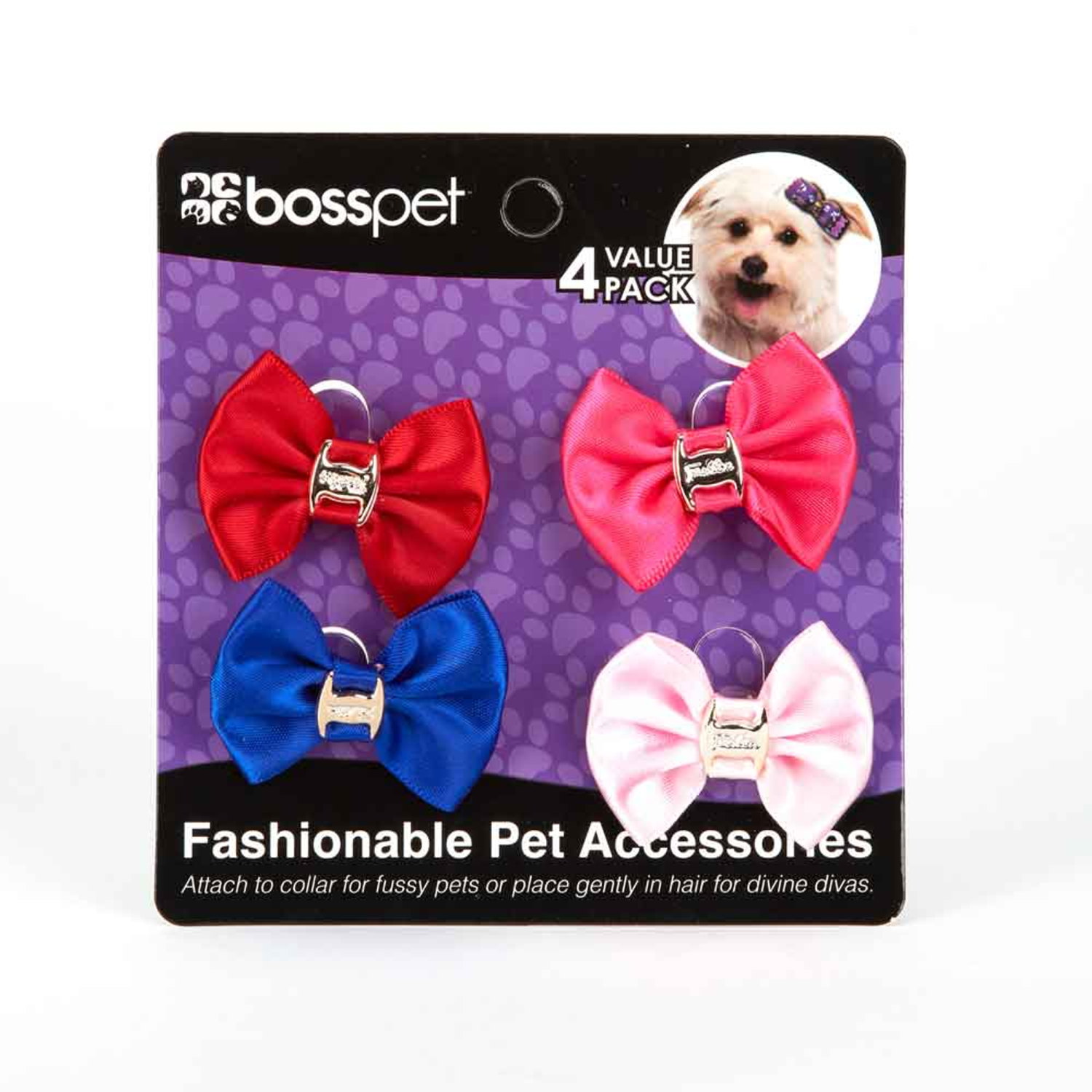 Pet Edge Bows Pet Edge 4 Pc Satin Bow On Card Bows
