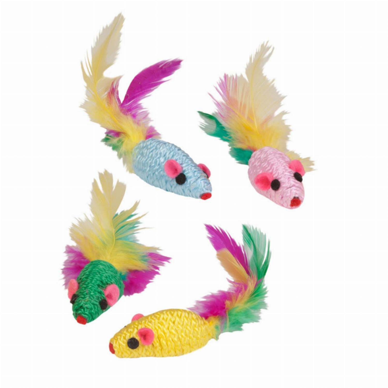 Pet Edge KB Feather Mouse Rattlers 4Pk Toys