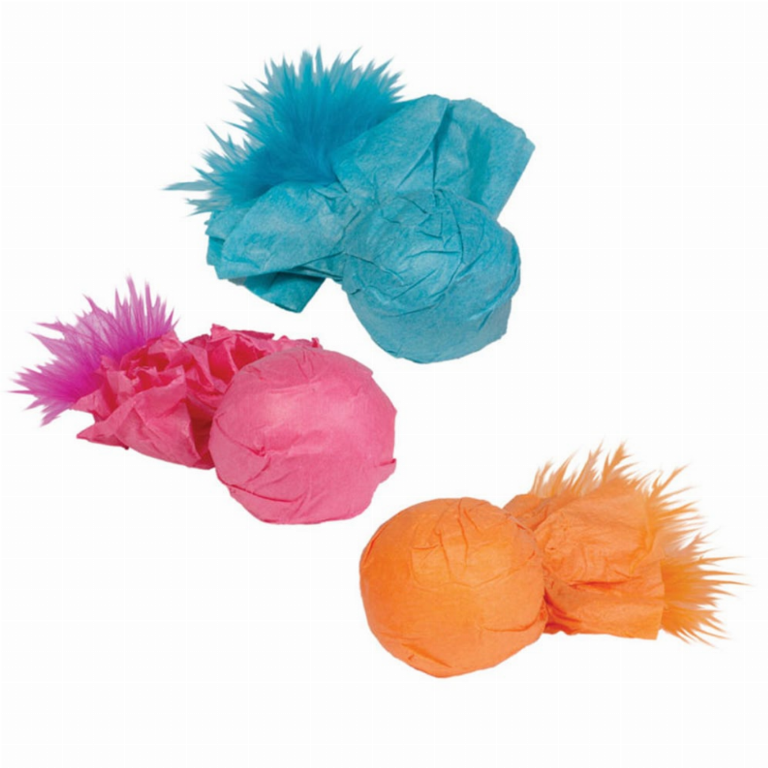 Pet Edge KB Paper Ball Rattlers with Feather 3pk Toys
