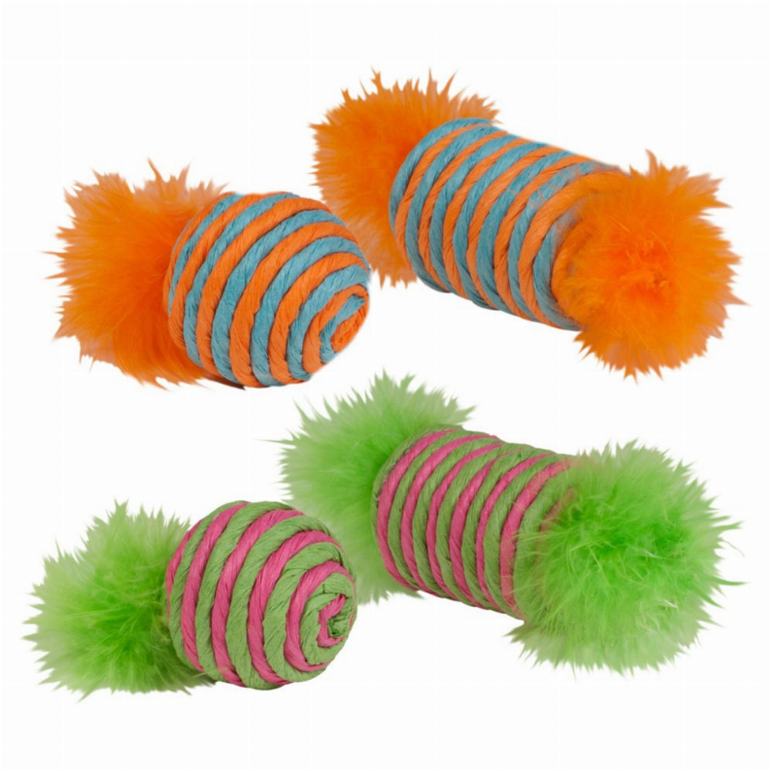 Pet Edge KB Raffia Spool & Ball with Feather 2pk Toys