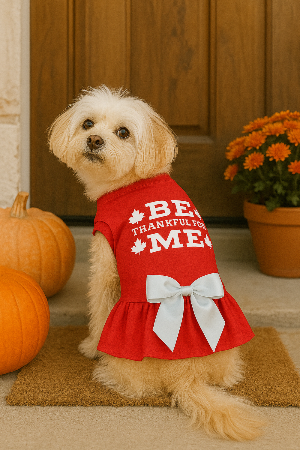 Bark Fifth Avenue Be Thankful for Me Harvest Ruffle Dress Dog Clothes