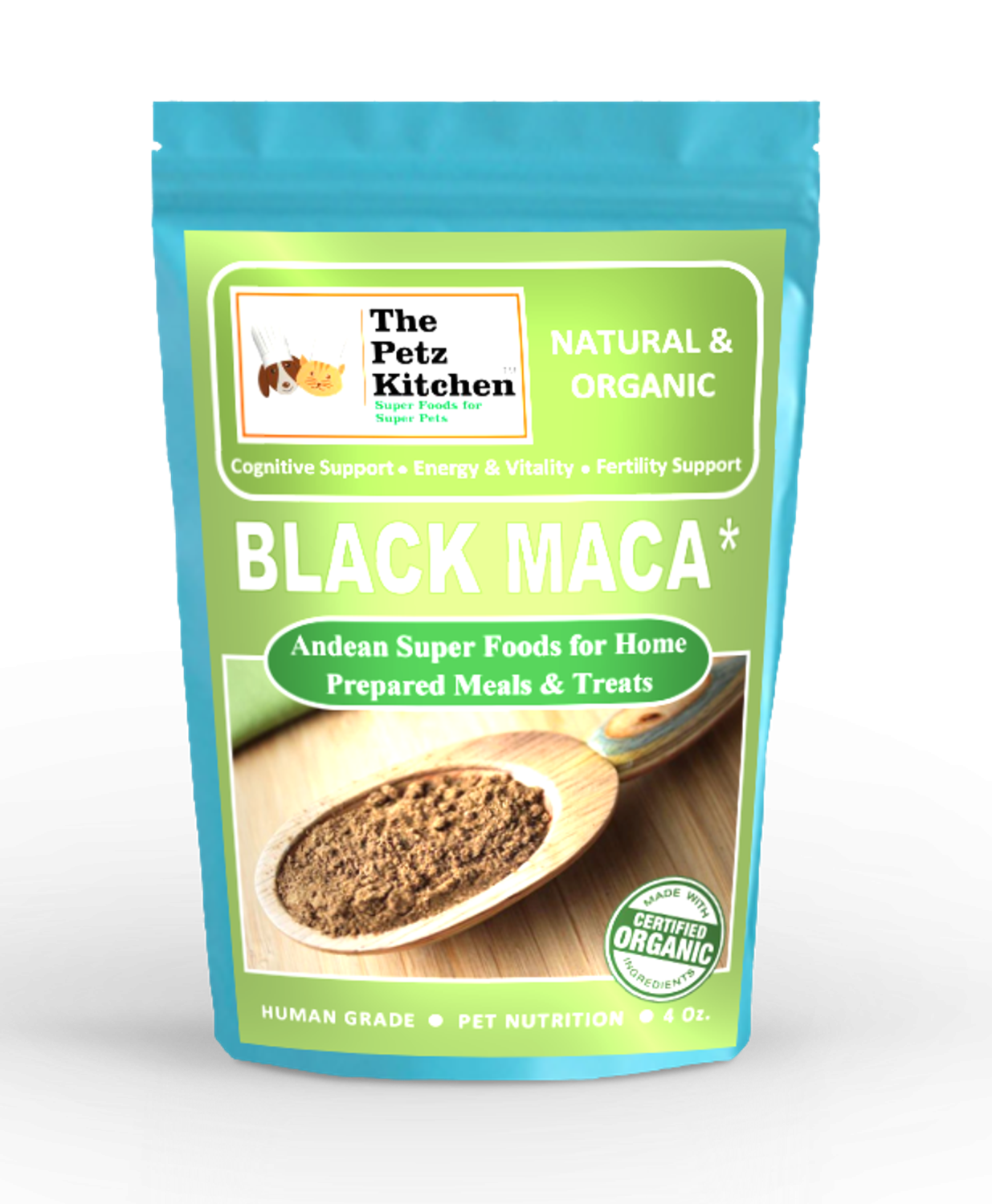 Organic Pet Systems Black Maca - Cognitive Energy & Fertility Support* The Petz Kitchen - Organic & Human Grade Ingredients For Home Prepared Meals & Treats Animal Vitamins & Supplements