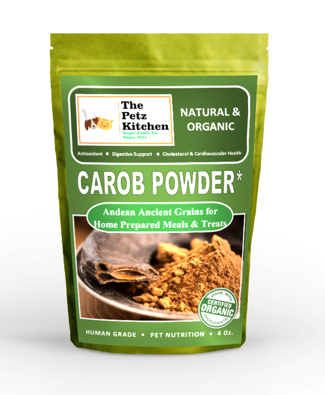 Organic Pet Systems Carob Antioxidant Digestive & Cardiovascular Support* The Petz Kitchen - Organic Raw & Human Grade Ingredients For Home Prepared Meals & Treats Animal Vitamins & Supplements