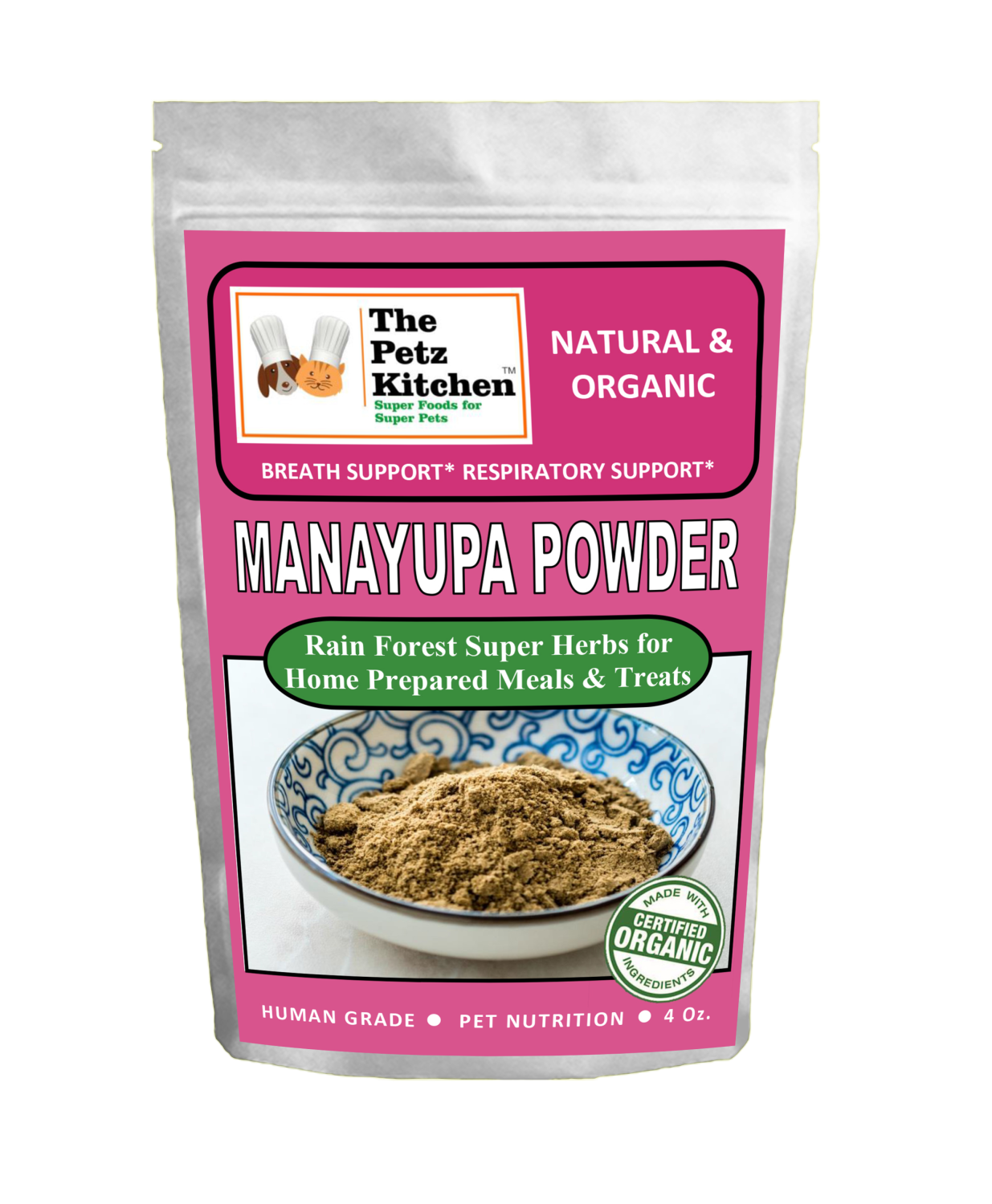 Organic Pet Systems Manayupa Powder - Breath Support & Respiratory Support* The Petz Kitchen For Dogs & Cats* Animal Vitamins & Supplements