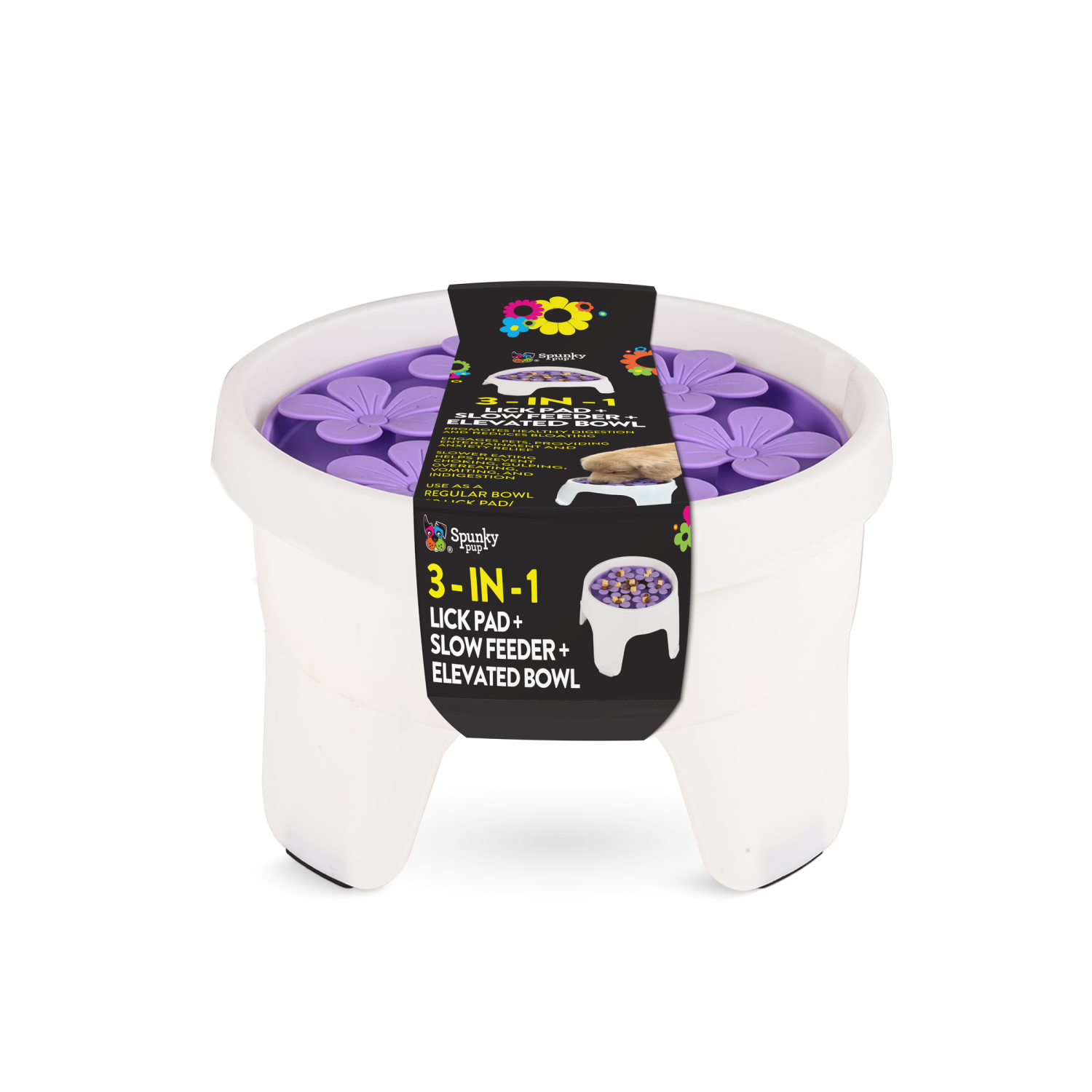Spunky Pup Dog Toys 3-in-1 Lick Pad + Slow Feeder + Elevated Bowl Dog Toys