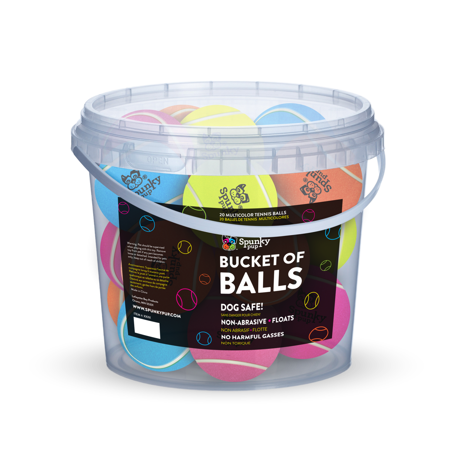 Spunky Pup Dog Toys Bucket of Tennis Balls - 24 pieces Dog Toys