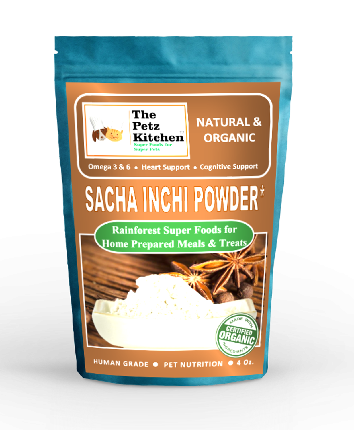 Organic Pet Systems Sacha Inchi Omega 3 & 6 Digestive Support The Petz Kitchen- Organic & Human Grade Ingredients For Home Prepared Meals & Treats Animal Vitamins & Supplements