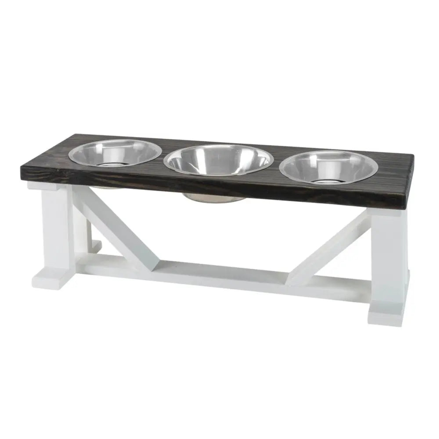 Bearwood Essentials Farmhouse 3-Bowl Elevated Dog Feeder Ebony Medium