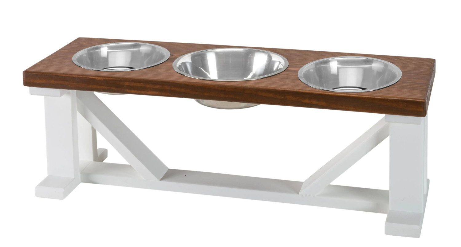 Bearwood Essentials Farmhouse 3-Bowl Elevated Dog Feeder Chestnut Medium