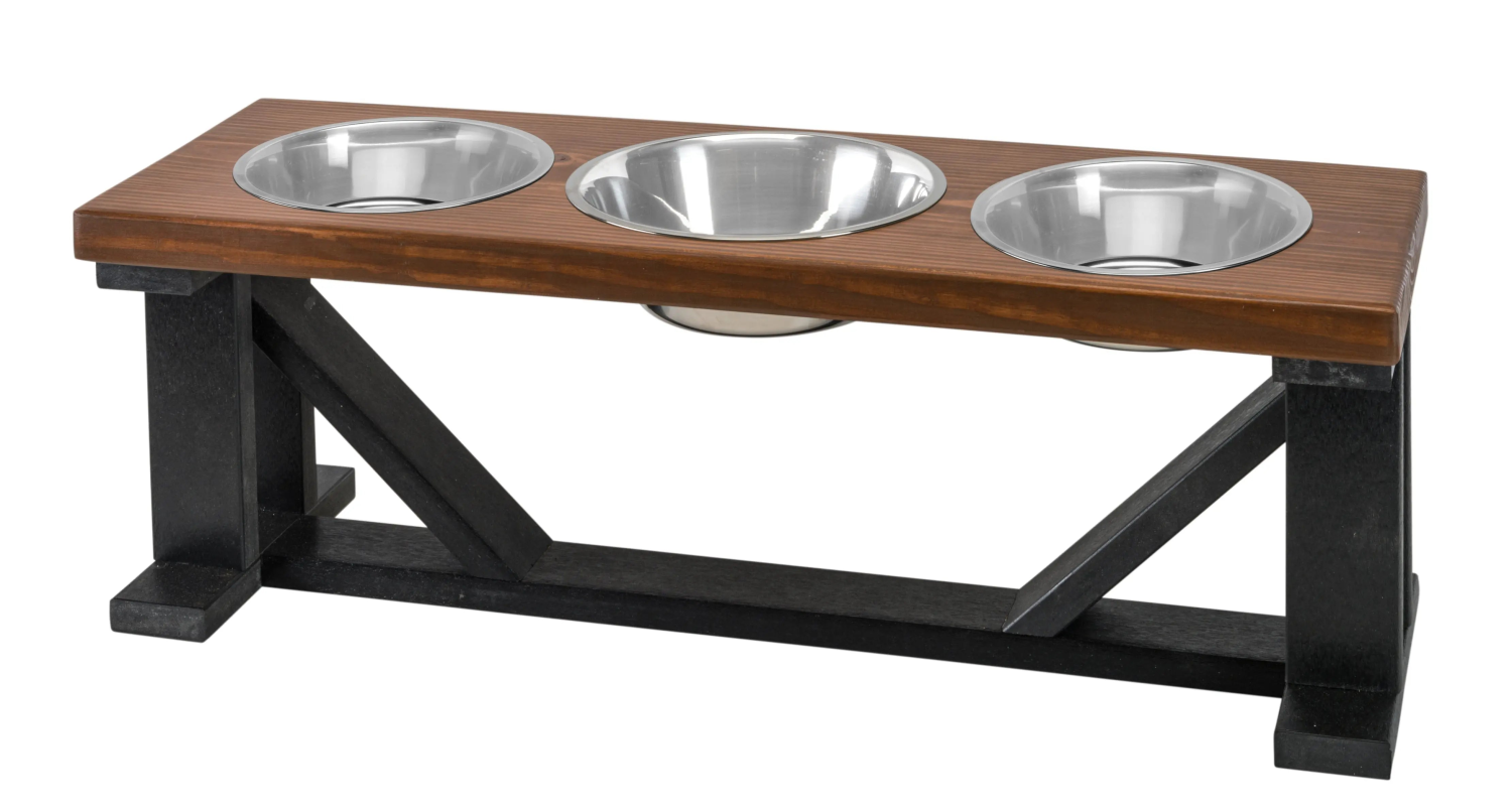 Bearwood Essentials Pet Feeders Bearwood Essentials Farmhouse 3-Bowl Elevated Dog Feeder Chestnut Medium