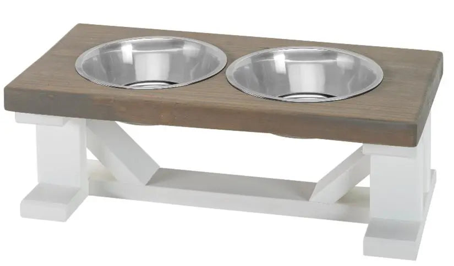 Bearwood Essentials Pet Feeders Bearwood Essentials Farmhouse 2-Bowl Elevated Dog Feeder Grey Large