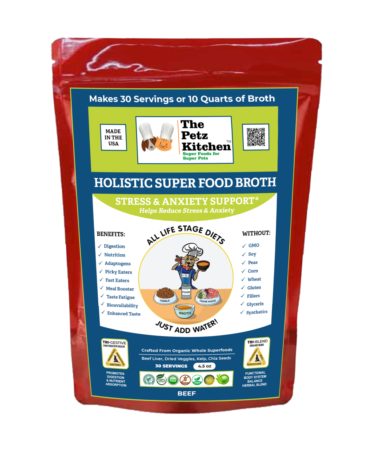 Organic Pet Systems Super Food Broth Stress & Anxiety Support* The Petz Kitchen Dogs & Cats Animal Vitamins & Supplements