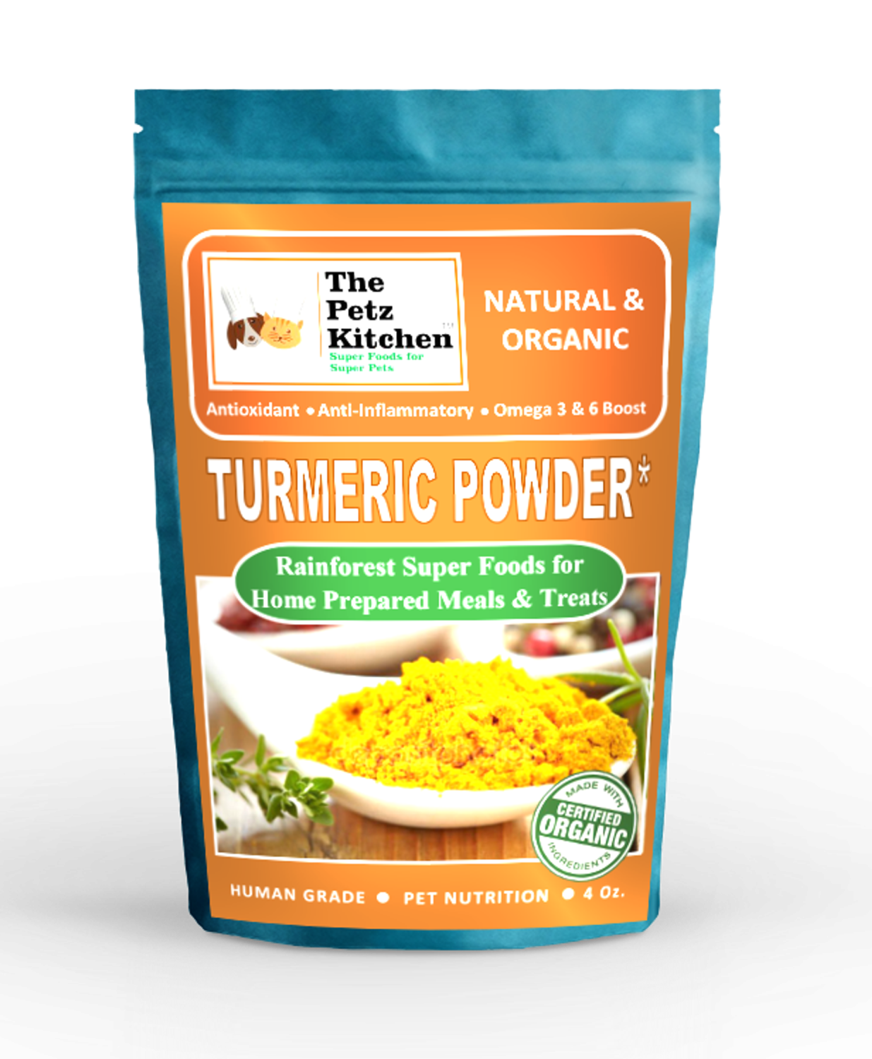 Organic Pet Systems Turmeric Curcuma - Antioxidant Joint & Inflammation Support* The Petz Kitchen - Organic & Human Grade Ingredients For Home Prepared Meals & Treats Animal Vitamins & Supplements