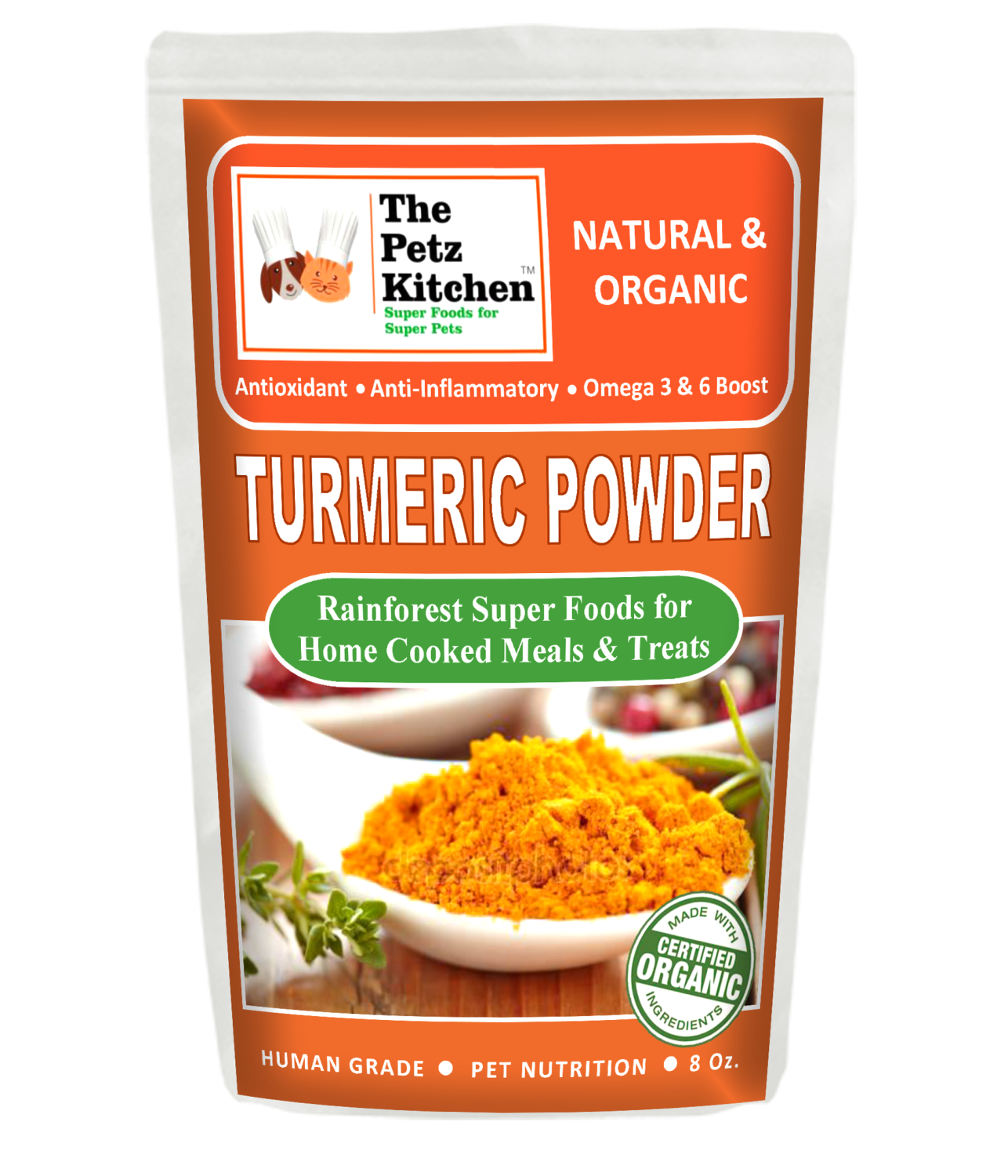 Organic Pet Systems Turmeric Curcuma - Antioxidant Joint & Inflammation Support* The Petz Kitchen - Organic & Human Grade Ingredients For Home Prepared Meals & Treats Animal Vitamins & Supplements