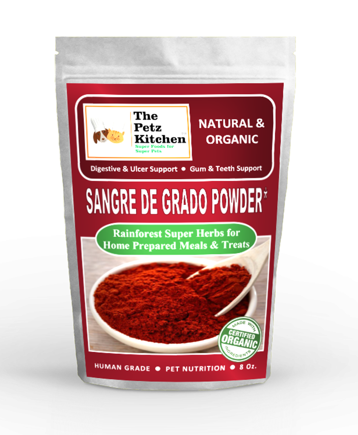 Organic Pet Systems Sangre De Grado - Wound & Infection Support* The Petz Kitchen - Organic & Human Grade Ingredients & Shakers For Home Prepared Meals & Treats Animal Vitamins & Supplements