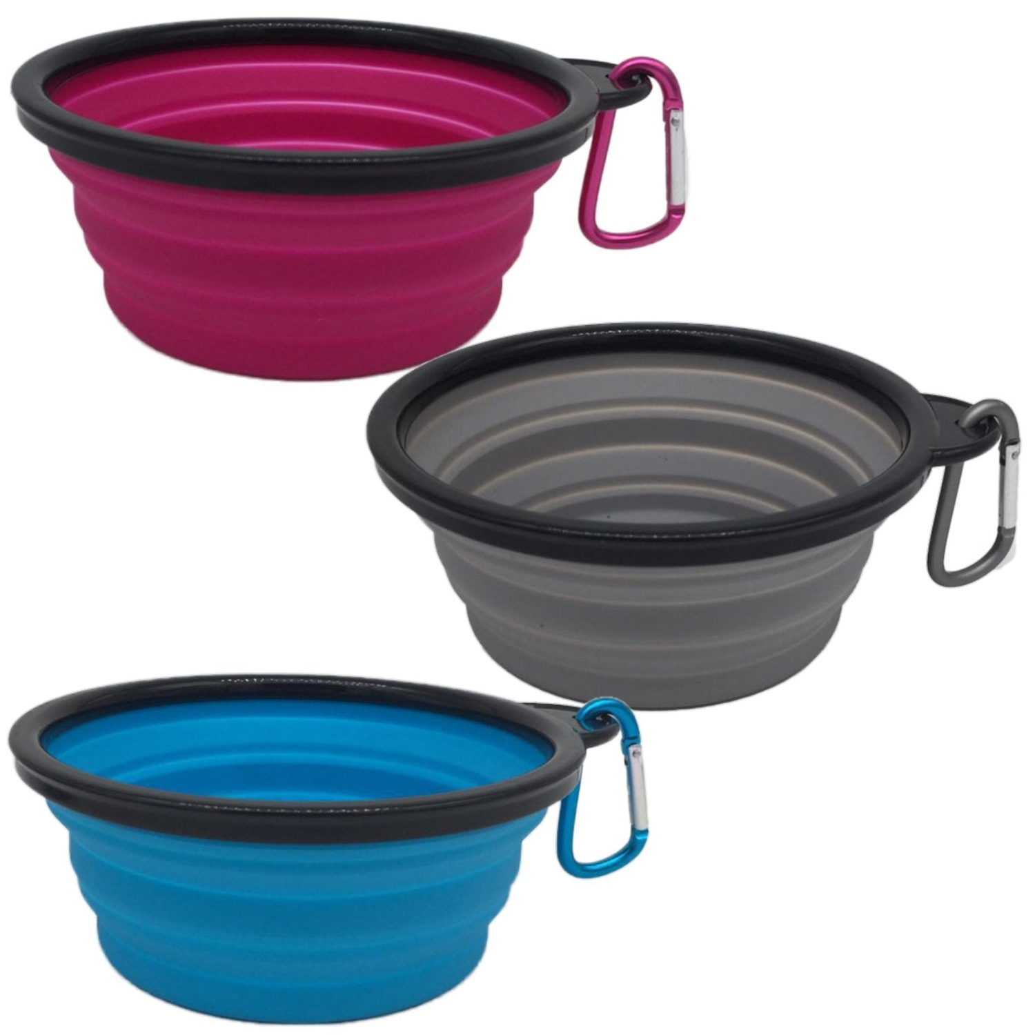 Mr. Peanut's Premium Products LLC Mr. Peanut's Collapsible Silicone Bowls with Color Matched Carabiner Clips Food & Water Bowls
