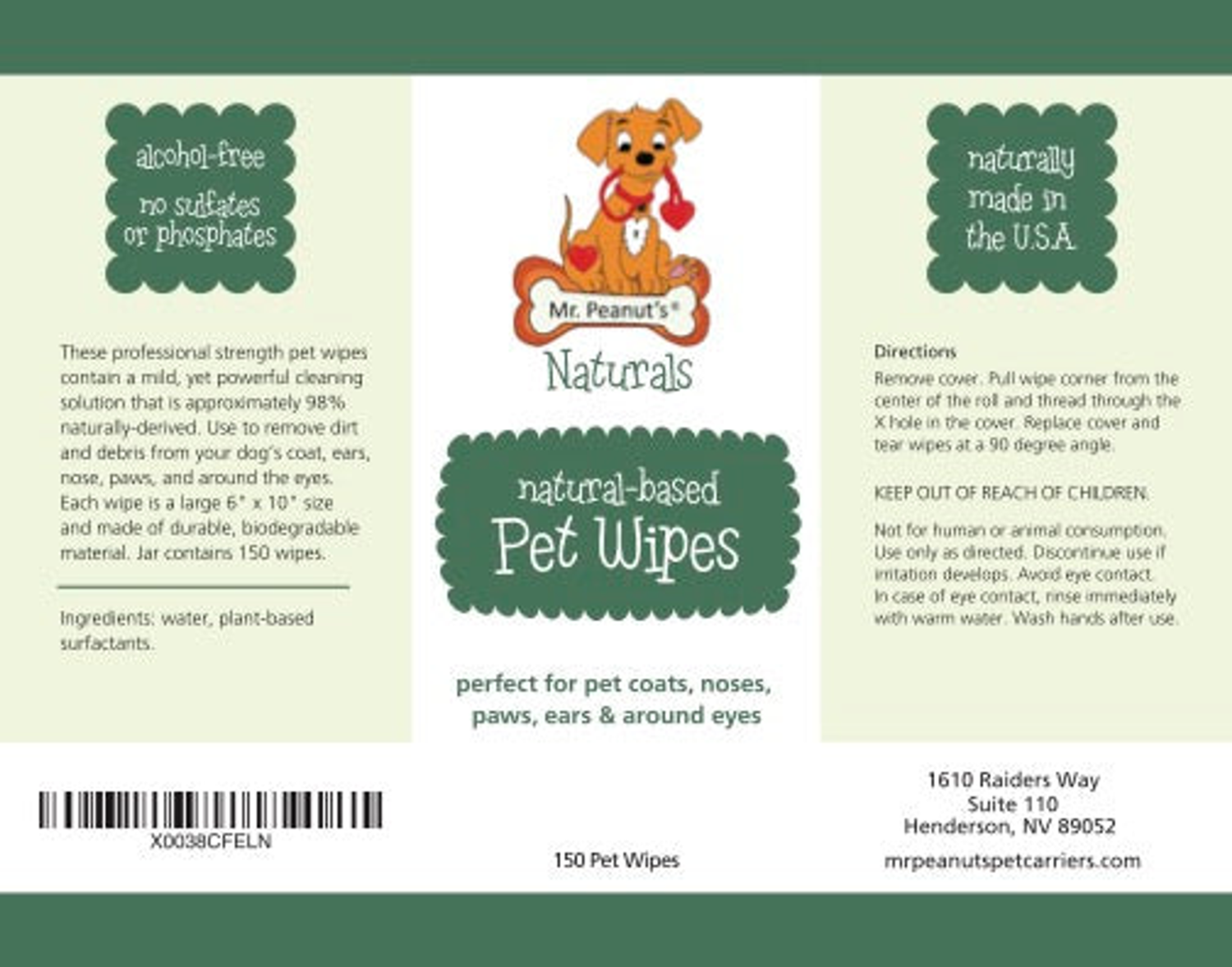 Mr. Peanut's Premium Products LLC Mr. Peanut's Naturals Pet Wipes Grooming Supplies