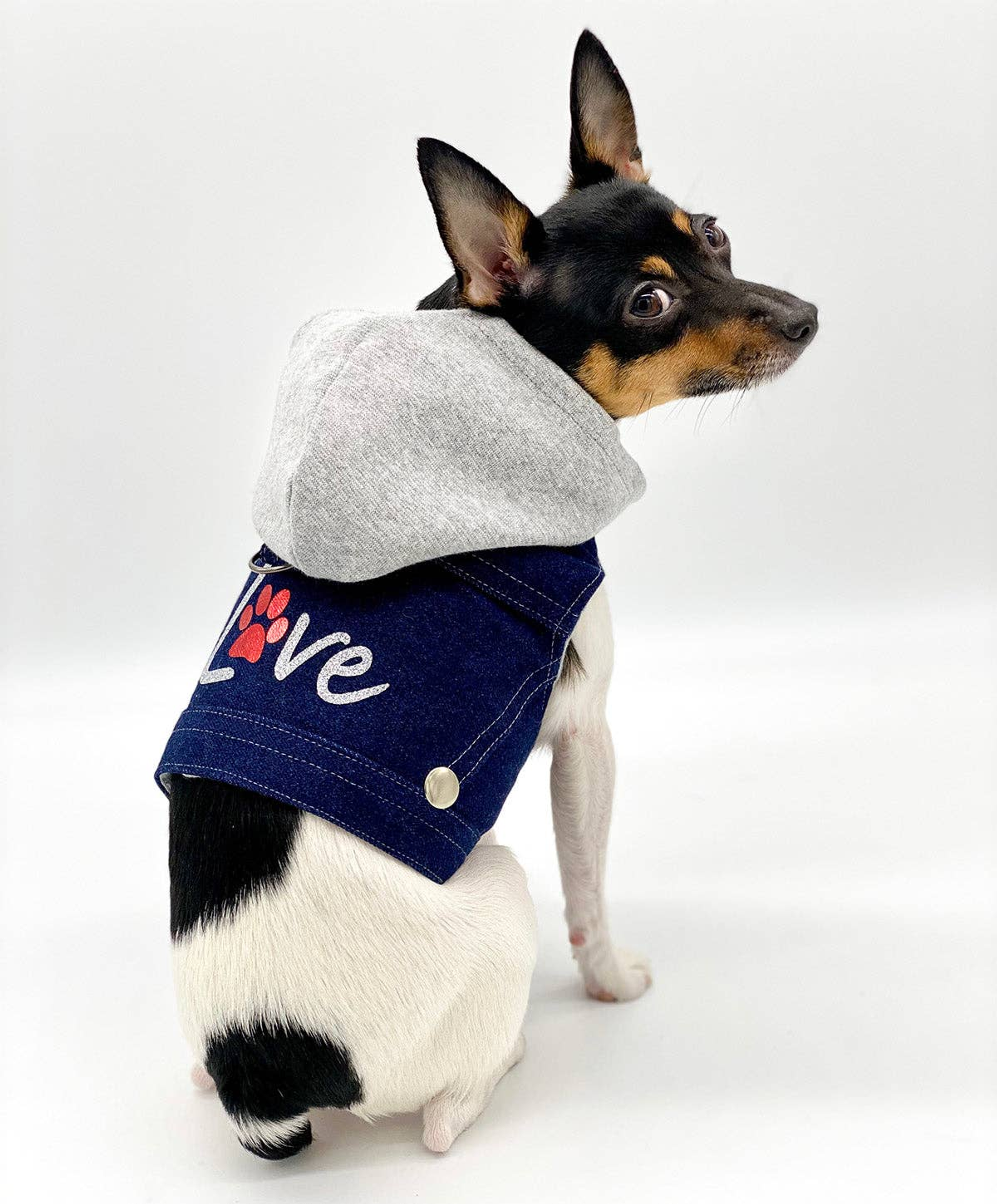 DoggieCoutureNY Denim Hoodie "Love" Harness Vest Dog Clothes