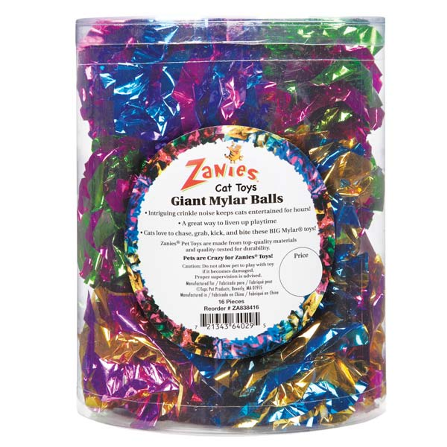 Pet Edge Toys Pet Edge ZA Giant Mylar Ball Canister 16Pc Toys