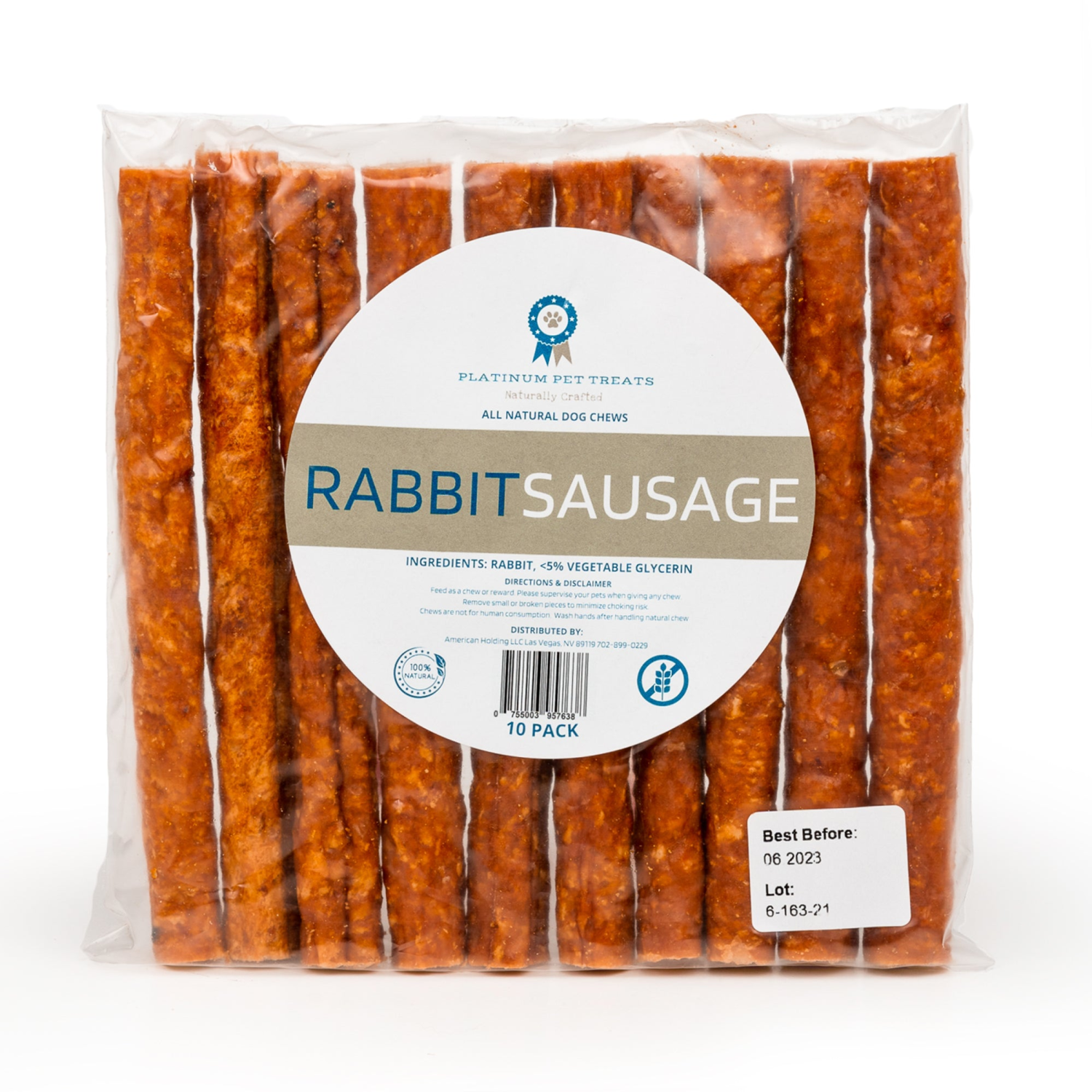 PLATINUM PET TREATS Dog Treats PLATINUM PET TREATS Platinum Pet Treats - The Sausage: Rabbit (Pack of 10) Dog Treats