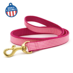 Threaded Pear LLC Pink Gingham Collar or Leash Dog Collars