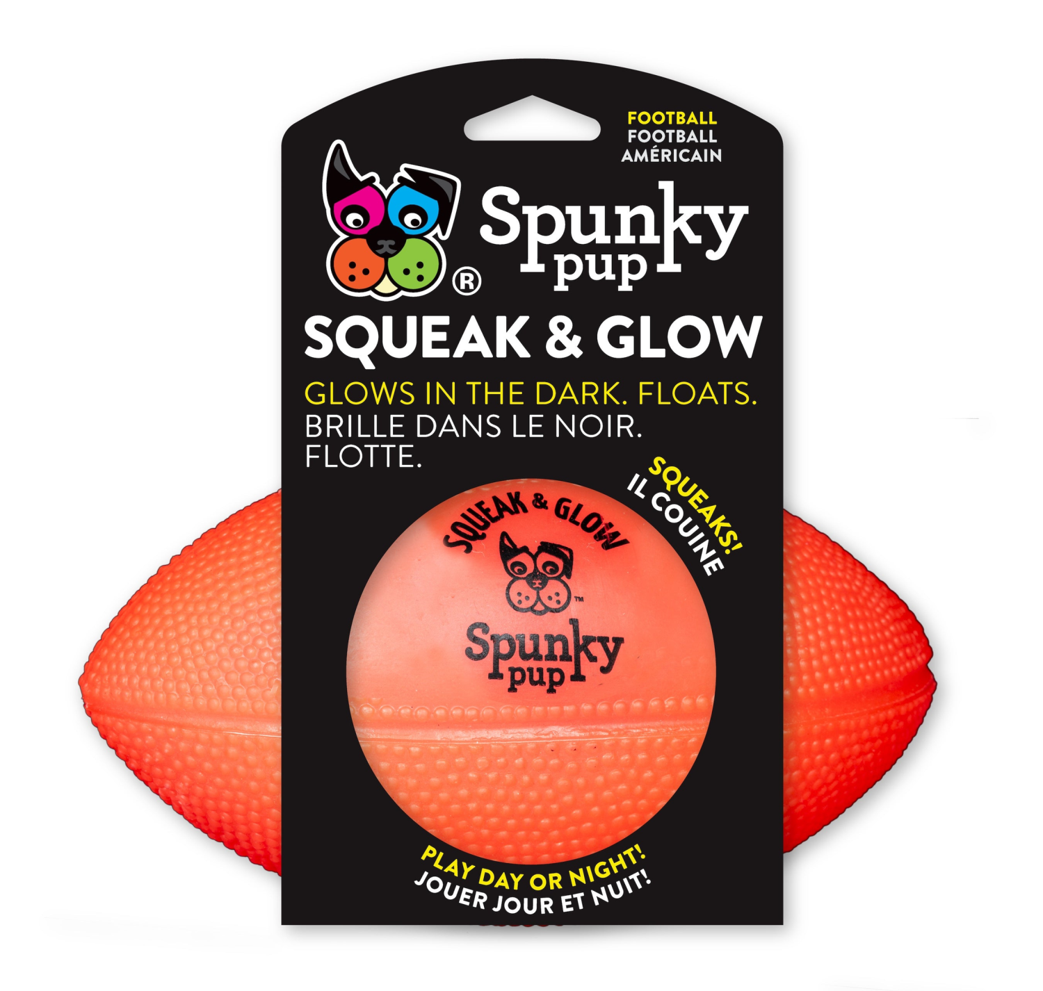 Spunky Pup Dog Toys Squeak & Glow Football Dog Toys