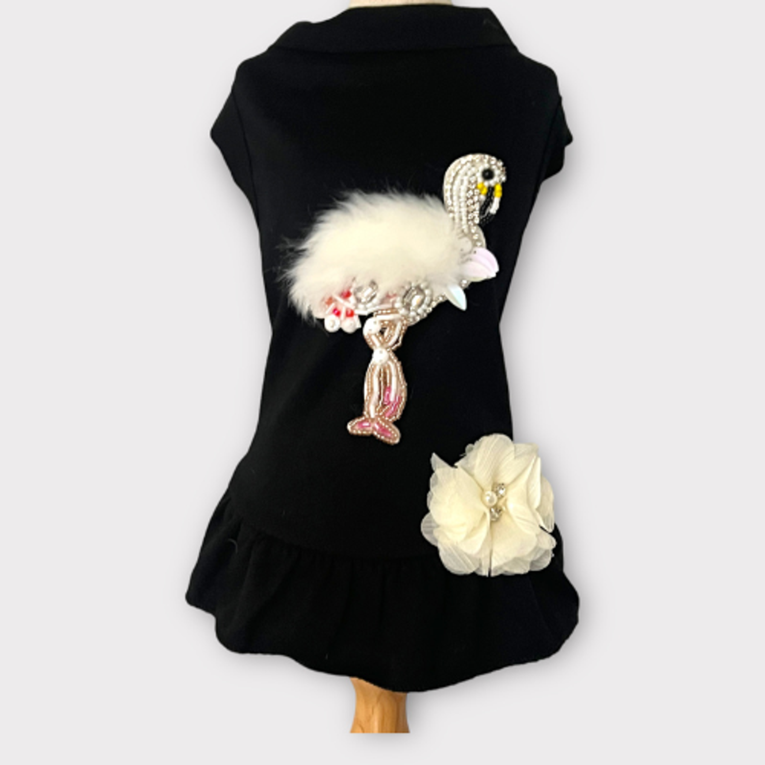 Bark Fifth Avenue Beaded Fur and Rhinestone Flamingo- Dog Dress Dog Clothes