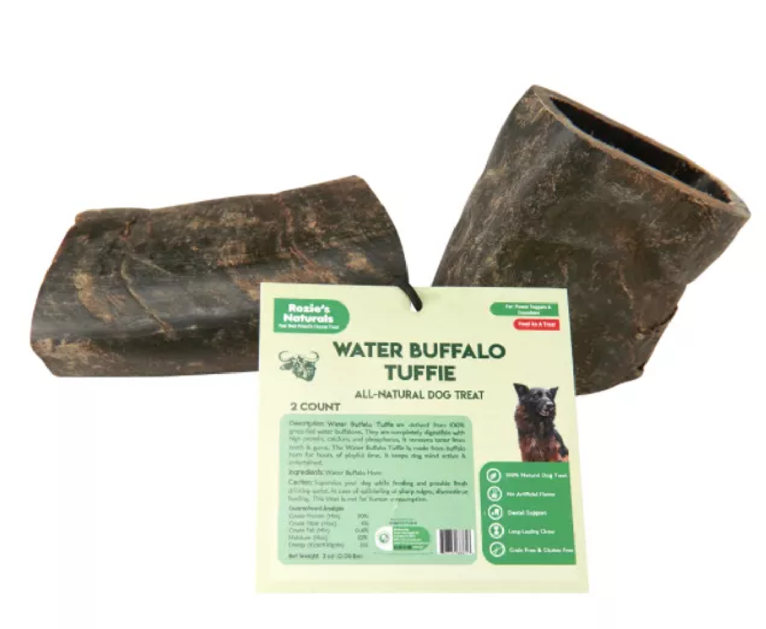 Rozie's Pet Supply WATER BUFFALO HORN TUFFIE- 100% Natural Dog Treat & Chews
